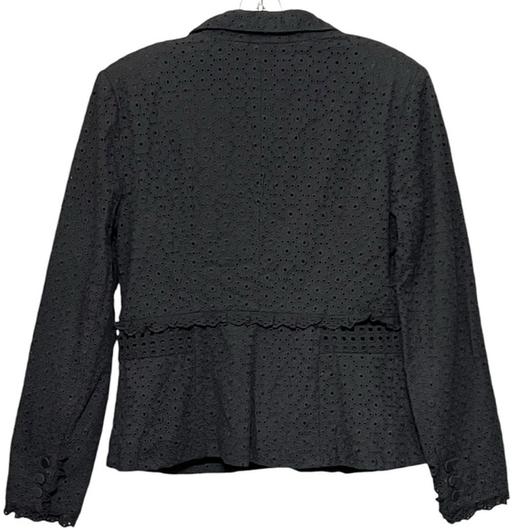 Cabi Flamenco Lace Eyelet Jacket Women’s 8 Black Button Front Cropped Blazer - Picture 2 of 8